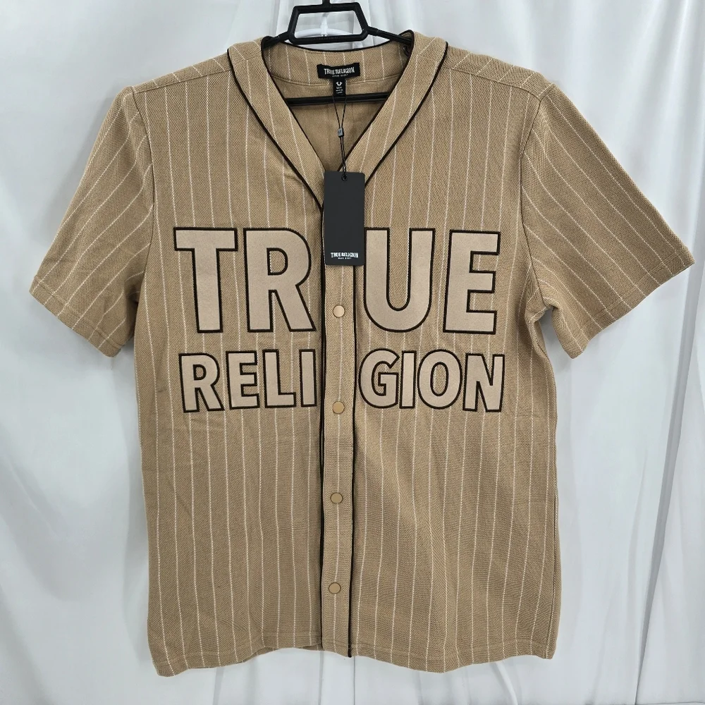 NWT True Religion Baseball Jersey #700585 Travertine Tan Mens Size M Tweed Feel.